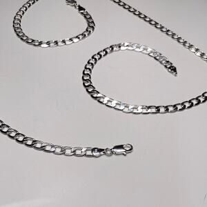 Sterling silver 925 Bracelet & Necklace Gift Set Cuban Chain Christmas Birthday